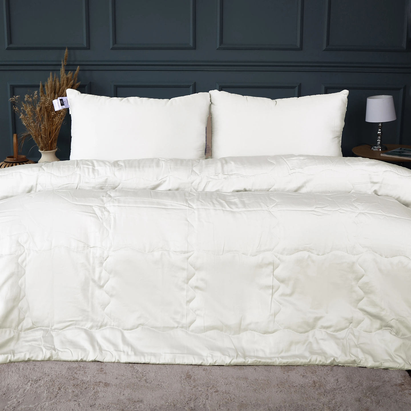 Одеяло летнее двуспальное евро MirSon №2997 200х220 Line Satin Premium 0001 Moko White Bamboo + 2 наволочки 50х70 (2200010979855)